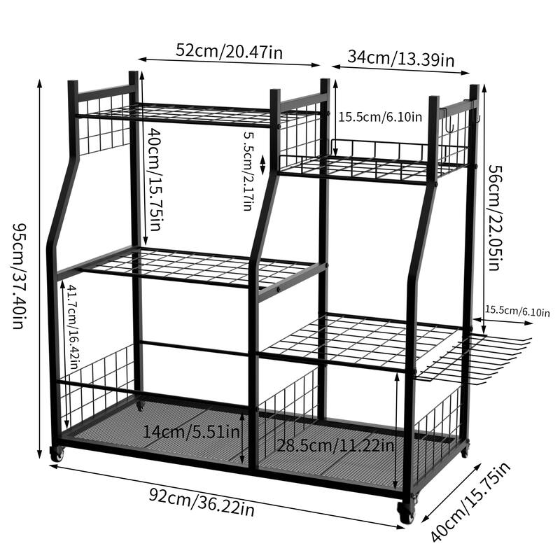Freestanding Metal Tools Storage Cart Power Tool Organizer Shelf for Garage Workshop Yard with Wheels