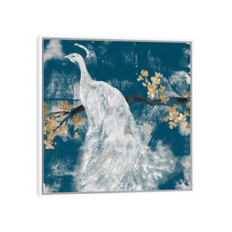 iCanvas "White Peacock on Indigo II" by Jennifer Goldberger Framed Canvas Print - White - 12x12
