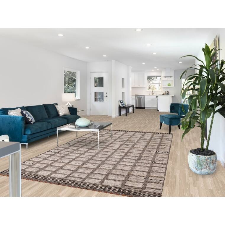 All-Over Striped Moroccan Area Rug Handmade Wool Carpet - 6'1"x 10'0"