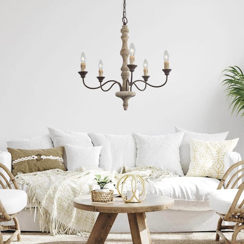 Modern Farmhouse 5-Light Wood Chandelier French Country Ceiling Light for Dining Room
