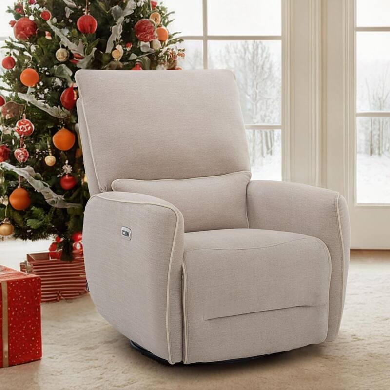 MCombo Power Swivel Glider Recliner Chair with USB Charging Ports for Living Room and Nursery, Fabric 6922