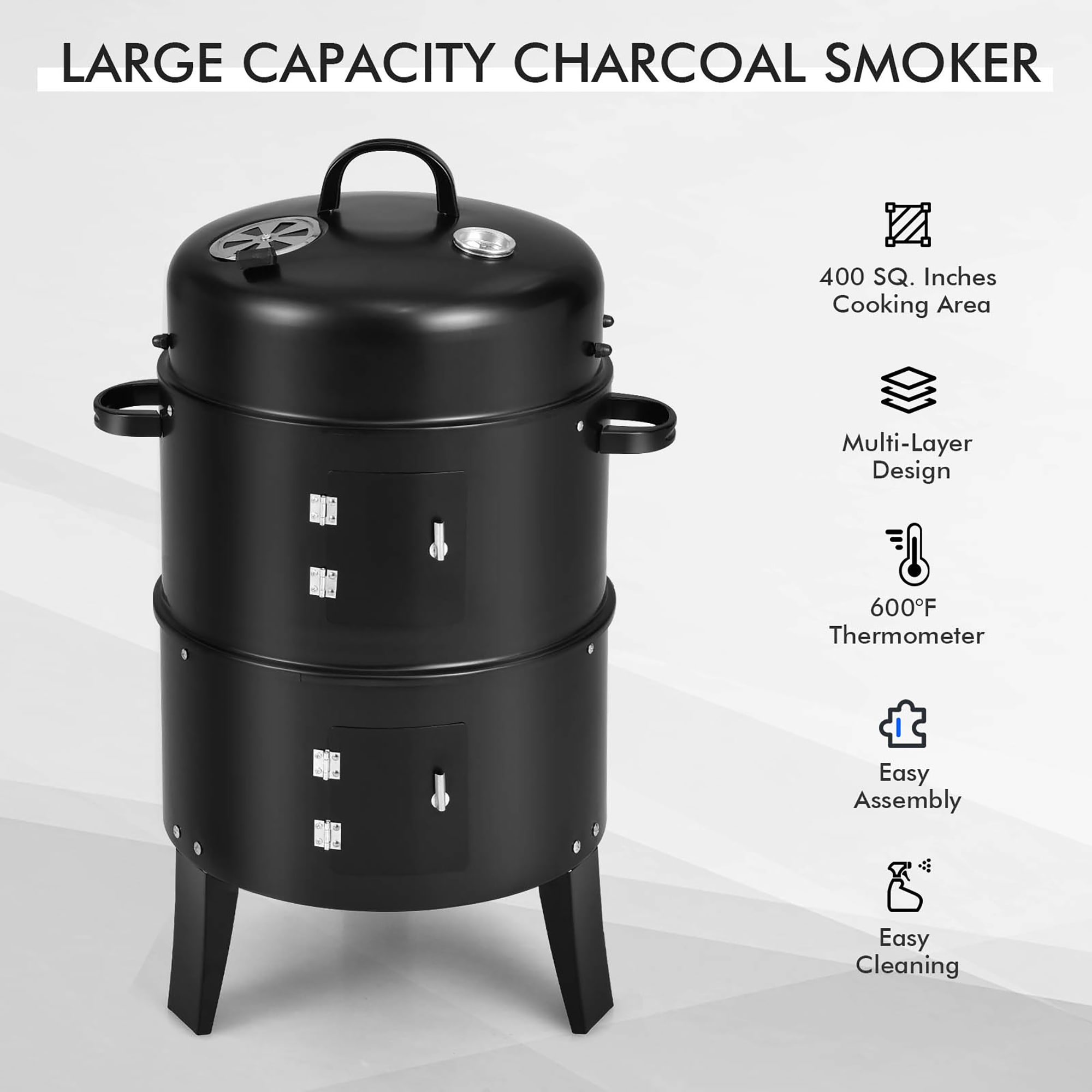 Costway3-in-1 Vertical Charcoal Smoker Portable BBQ Smoker Grill