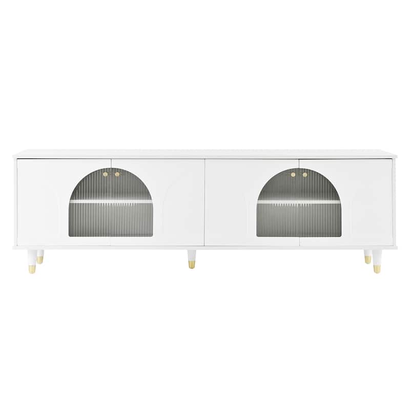 TV Stand with Gold Handles and Arch Fluted Glass Doors