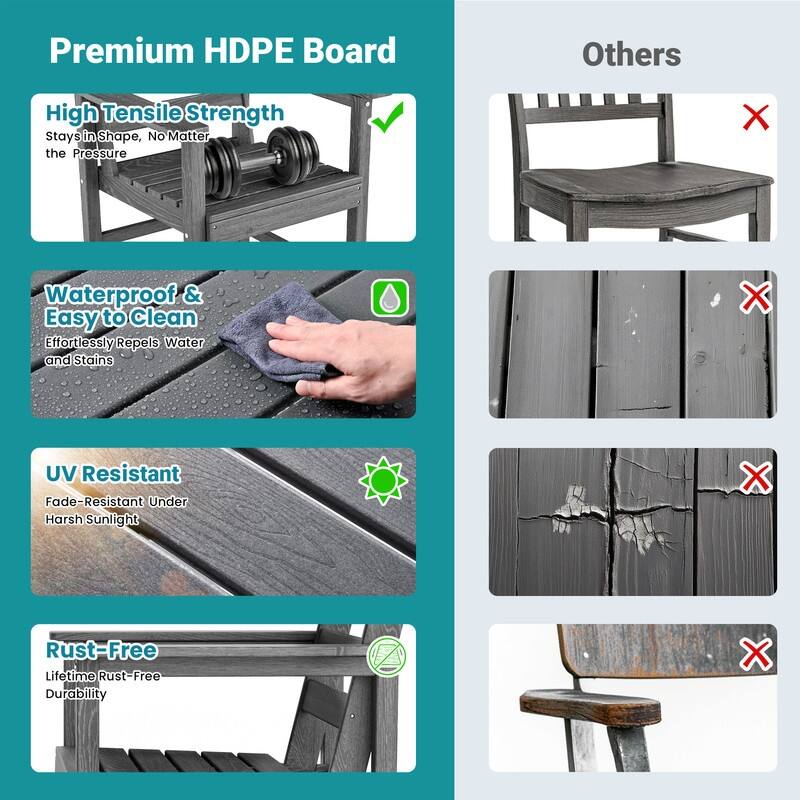 Gray 5/7-Piece HDPE Wood Grain Patio Outdoor Dining Set with Armrest & Umbrella Hole