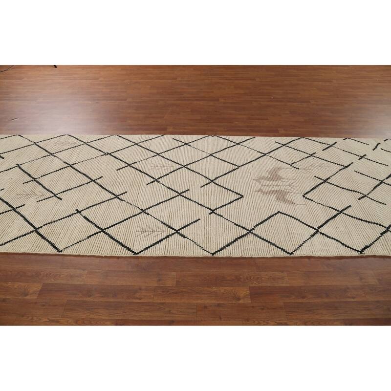 Moroccan Oriental Runner Rug Handmade Wool Carpet - 4'1"x 13'4"
