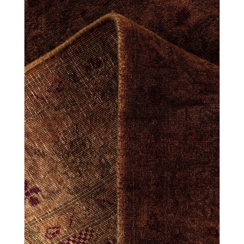 Overton Hand Knotted Wool Vintage Inspired Modern Contemporary Overdyed Brown Runner Rug - 2' 7" x 9' 2"