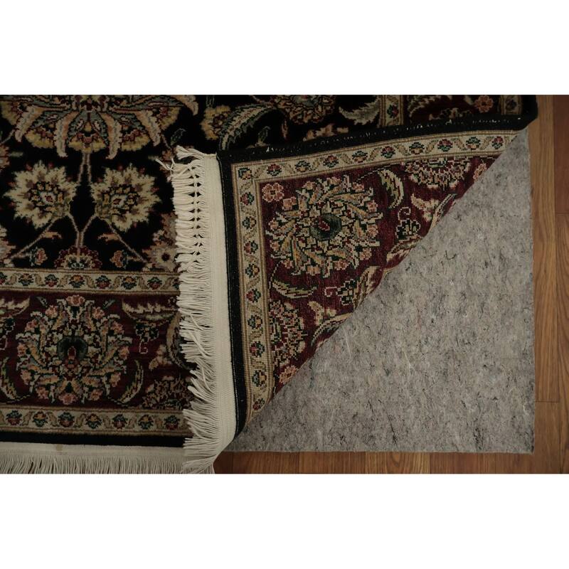 Hand Knotted Oriental 100% Wool Carpet Traditional Floral Black Agra Area Rug - 6' 1'' X 3' 10''