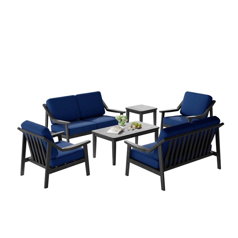 6-piece Wood Patio Chat Set Teak Conversation Set with Cushion