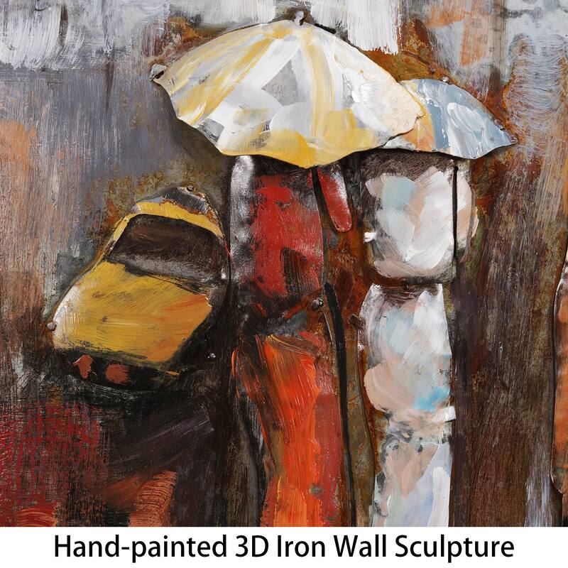 "Paris Rain" Wall Sculpture Mixed Media Iron Hand Painted Dimensional Wall Art