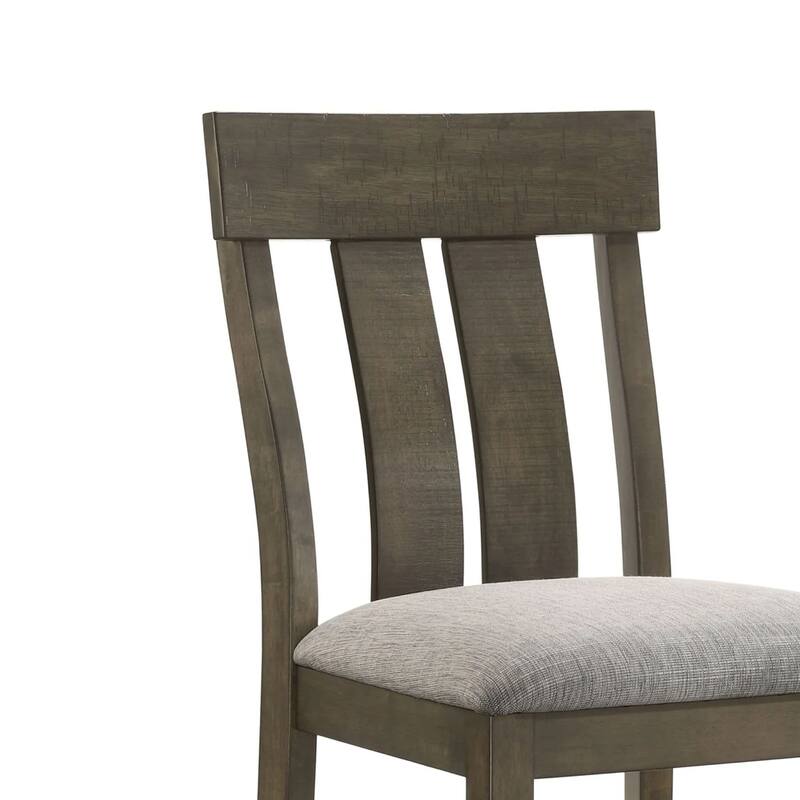 Counter Height Dining Chair Set of 2, Brown Slatted Back, Gray Fabric
