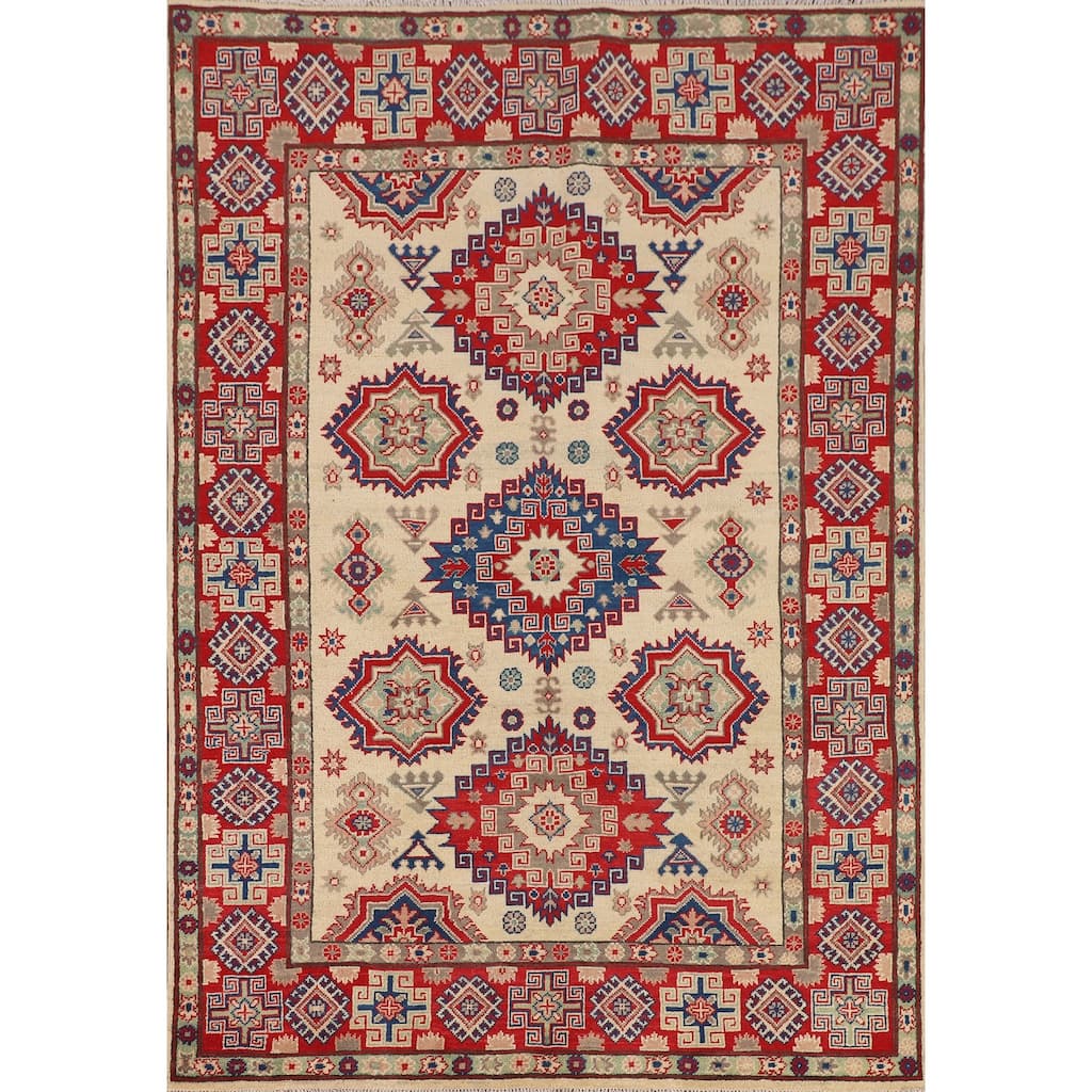 Geometric Kazak Oriental Area Rug Living Room Handmade Wool Carpet - 4'11" x 7'0"