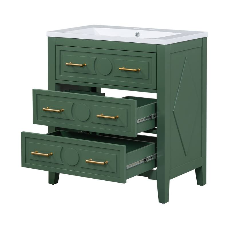 30 inch MDF Freestanding Bathroom Vanity Set in Green with Integrated Resin Sink