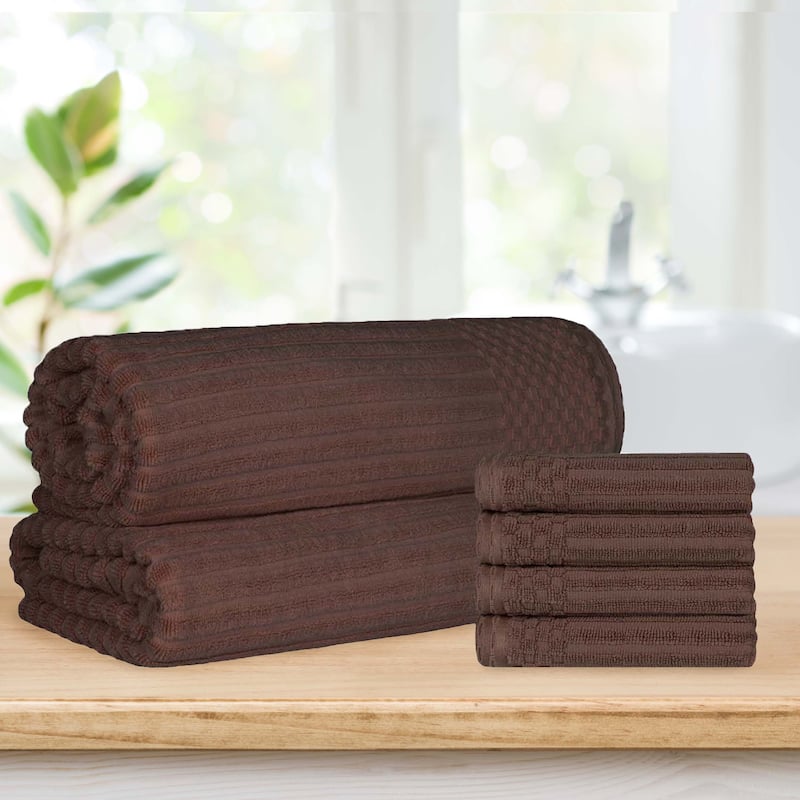 Ribbed Cotton Absorbent Heavyweight Hand Towel and Bath Sheet Set by Superior