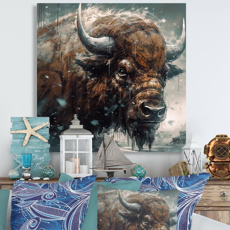 Designart "Bison Portrait In The Wild I" Animals Buffalo Metal Wall Art