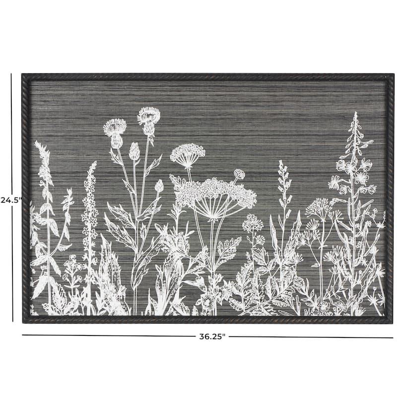 Wood Floral Relief Wall Decor with Gray Textured Backing and Black Twisted Frame - Black - Roche River Decor