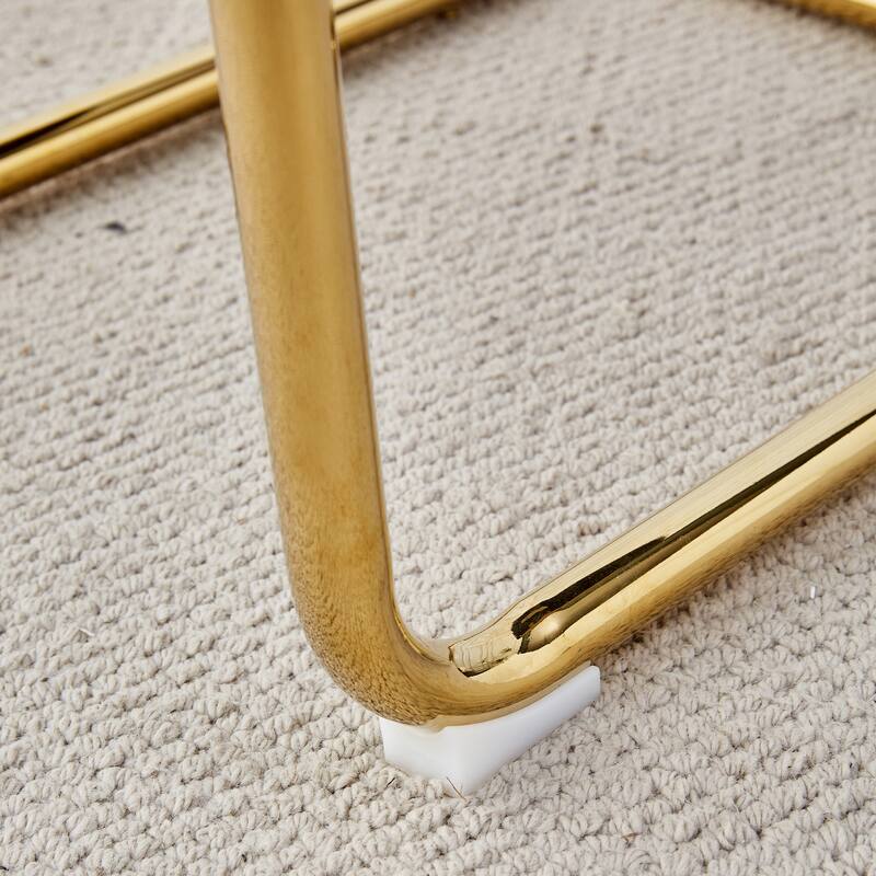 Roomfitters 5pcs Round White Marble Dining Table Set with PU Chairs and Golden Metal Arched Legs, White