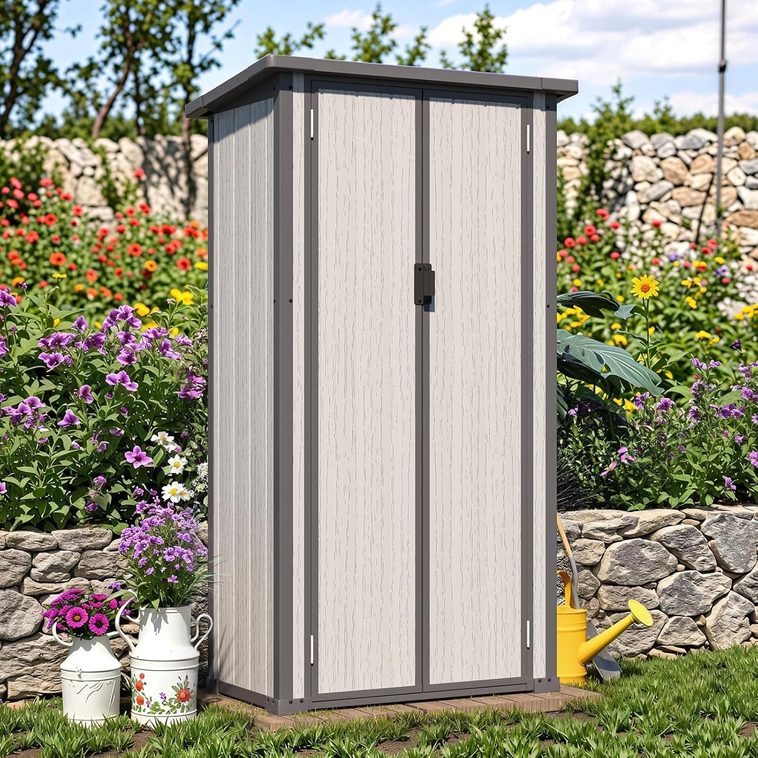 AECOJOY Tall Resin Outdoor Storage Cabinet Waterproof with Adjustable  Shelves, Vertical Plastic Storage Shed with Floor - Overstock - 43125561, image size:1500x1500