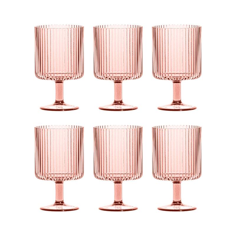 Abode Homewares Mesa Stacking Wine Goblet, 15 oz. Set of 6 - Pink