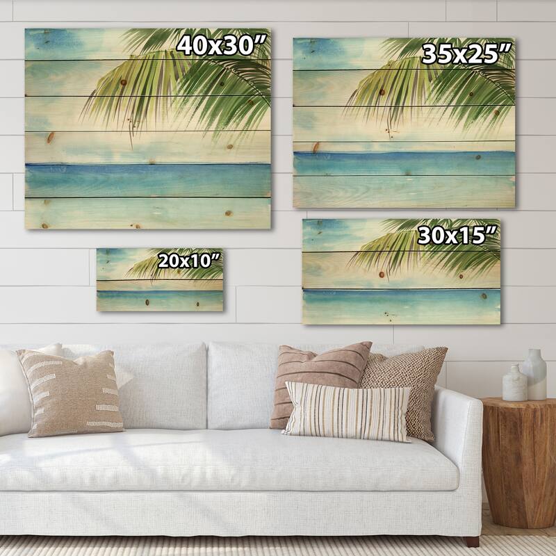 Designart 'Palm Beach Resort At Dawn III' Nautical & Coastal Print on Natural Pine Wood