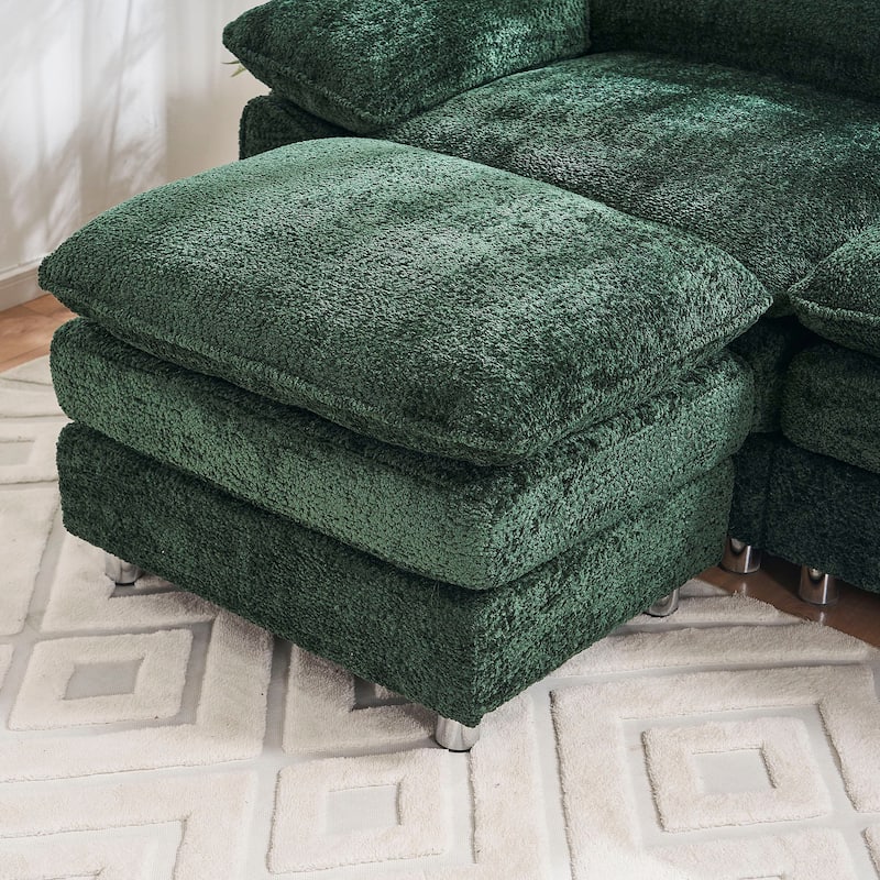 Modern Polyester Deep 3-Seater Sofa Couch with Ottoman