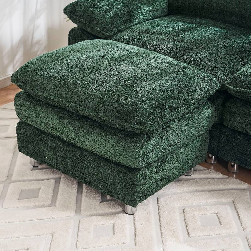 Modern Upholstered Deep 3-Seat Sofa Couch with Ottoman