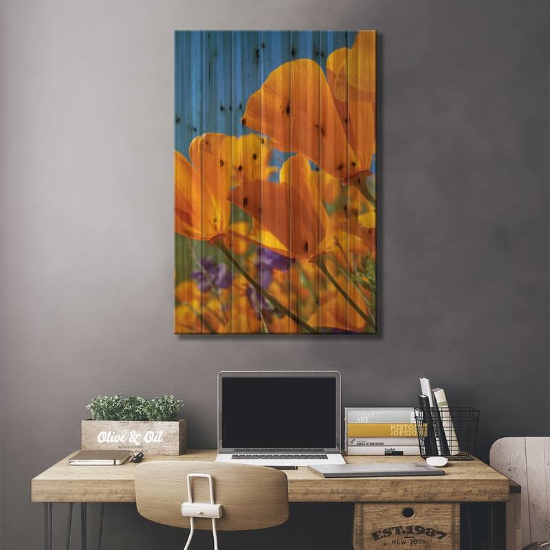 California Poppy Flowers, Antelope Valley, California II Print On Wood by Tim Fitzharris - Multi-Color