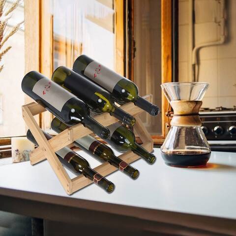 Bamboo Foldable Countertop Wine Rack 6-bottles Furniture Wine Display Stand