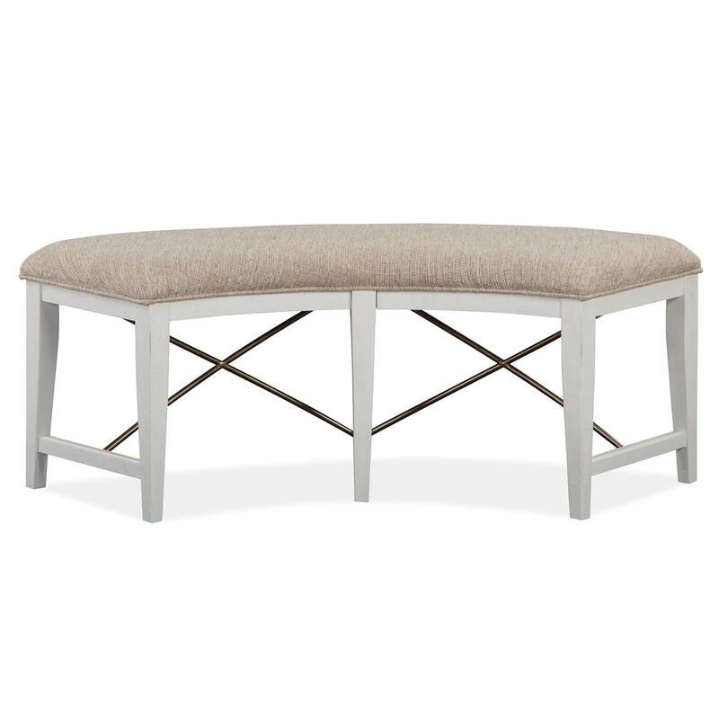 Magnussen Home Heron Cove Chalk White And Dovetail Grey Upholstered Curved Bench - 52''W x 21.75''D x 19''H