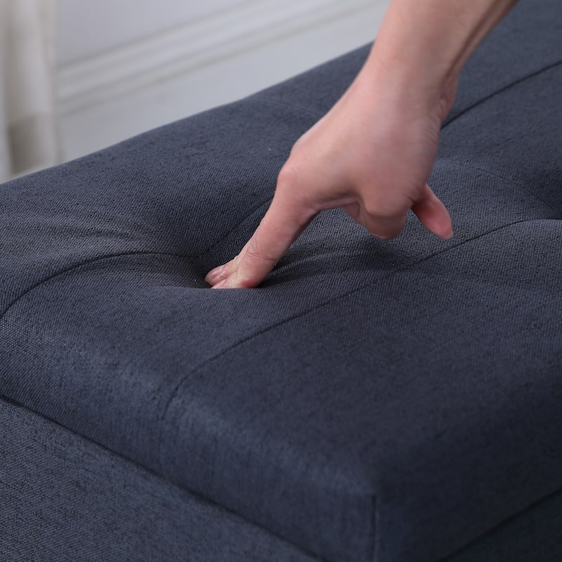 Tufted Fabric Storage Ottoman Bench, Ottoman Linen Bench - Set of 3