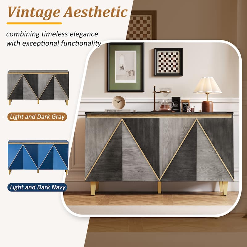 Roomfitters Retro 4-Door Buffet Cabinet with Dimensional Effect Doors, Adjustable Shelves for Dining Kitchen or Living Room