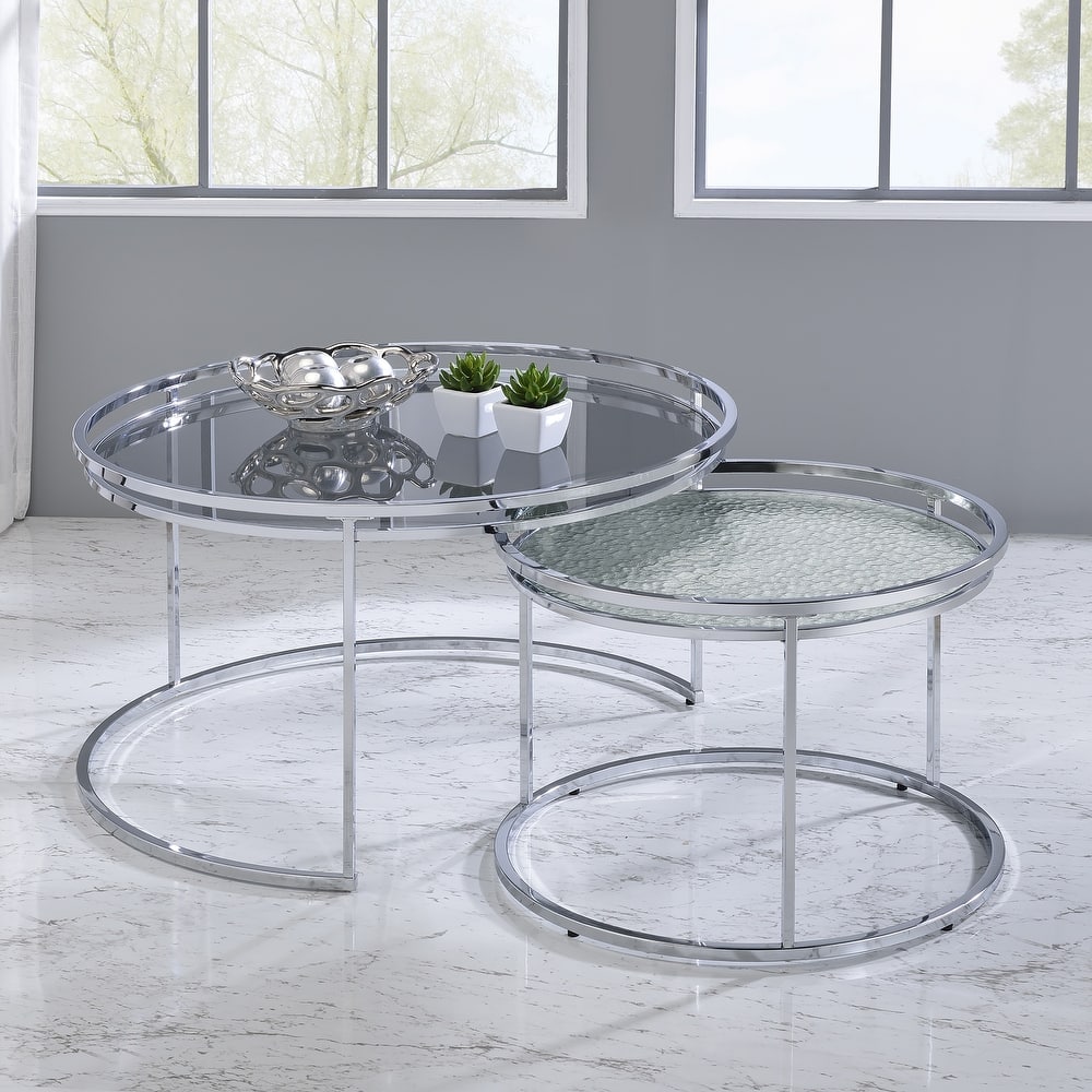 Elema Glam Chrome Glass Top 2-Piece Nesting Tables Set by Furniture of America