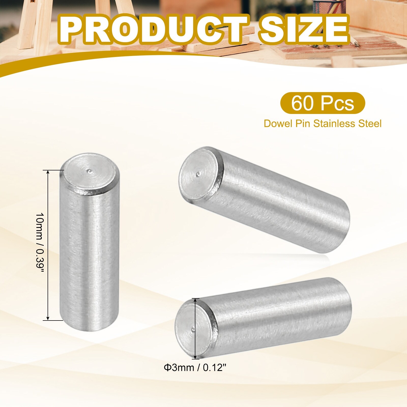 2mm x 10mm Dowel Pin 304 Stainless Steel 60 Pcs Metal Dowel for Shelves Silver