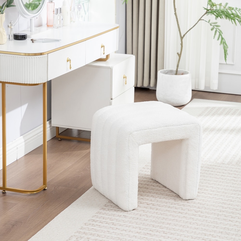 SEYNAR Modern Glam Teddy Velvet Upolstered U-Shaped Ottoman