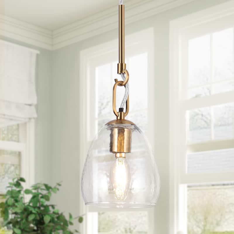 Blobfish Modern Gold 1-Light Glass Pendant Lights for Kitchen Island - 5.1"D x 18"H - 73"H