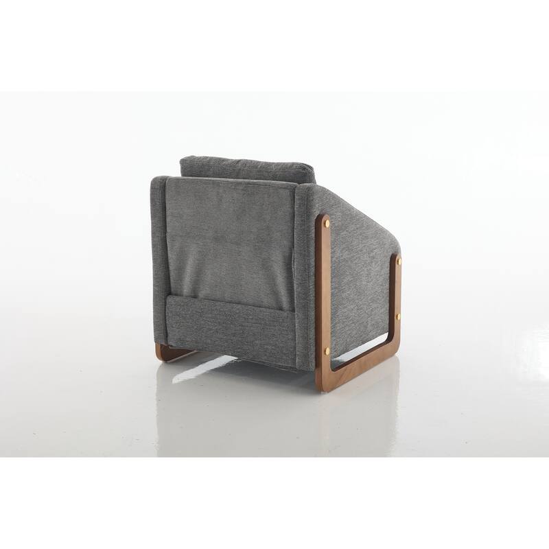 Modern Chenille Upholstered Armchair with Wooden Side Frame, Single Accent Leisure Chair with Backrest for Living Room, Bedroom