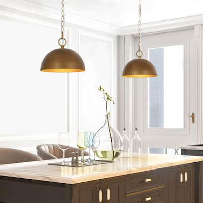 Mid-century Modern 10 in. Brushed Gold Grand Dome Barn Pendant Lights for Dining Room, Kitchen