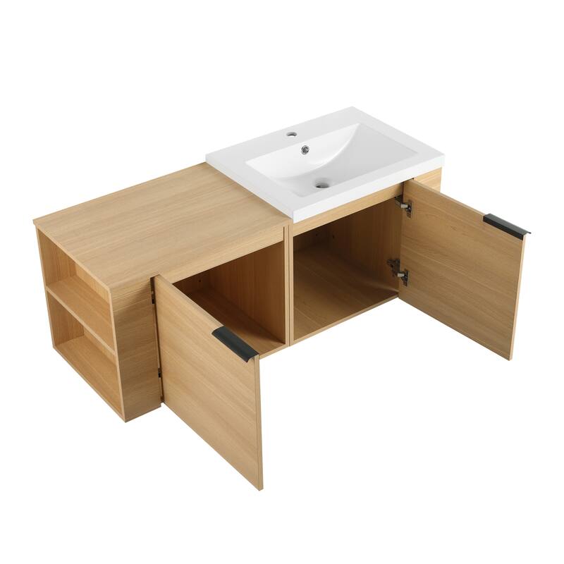 48" Oak Bathroom Vanity Sink Cabinet Set with Soft-Close Doors, Modern Bathroom Storage Solution