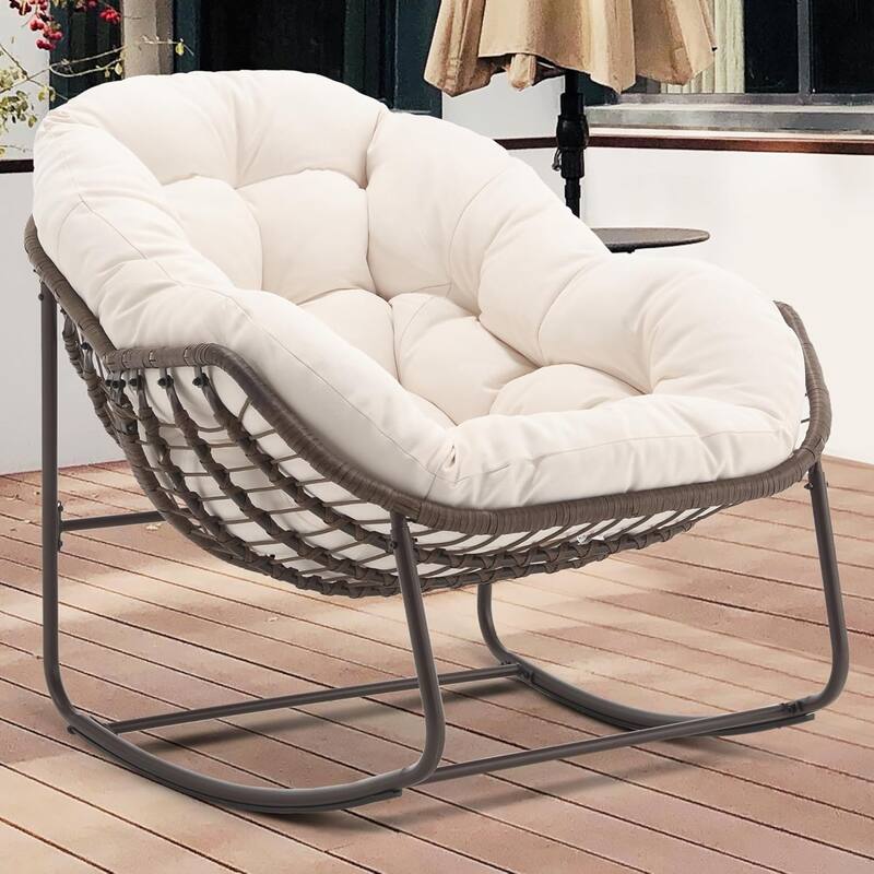 Outdoor rattan rocking chair, padded penguin rocking chair,lounge chair Outdoor for Front Porch,Living Room,Patio,Garden