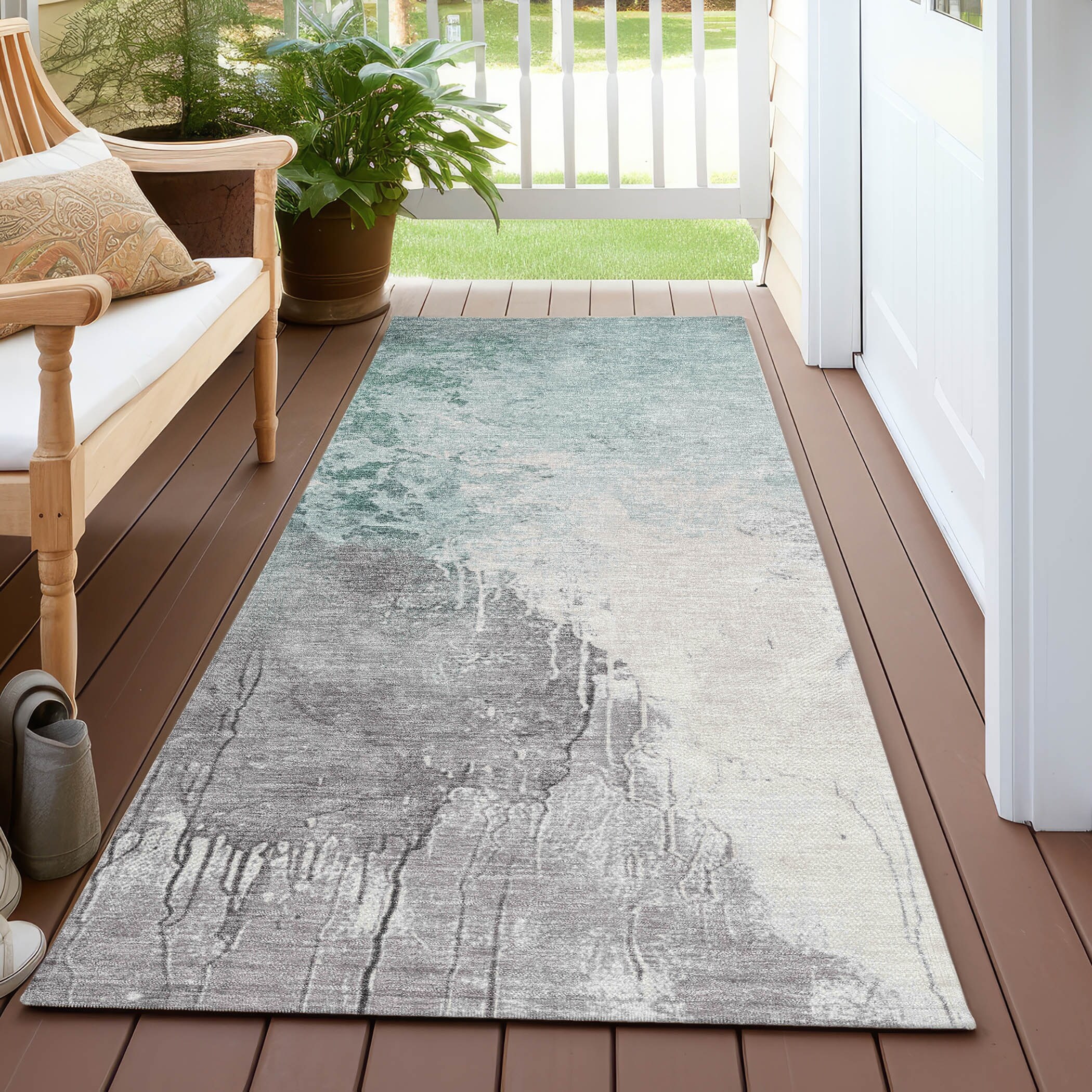 Machine Washable Indoor/ Outdoor Abstract Modern Chantille Rug