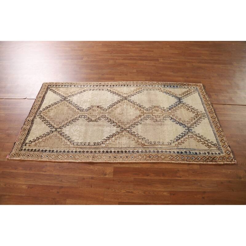 Geometric Gabbeh Persian Vintage Area Rug Hand-knotted Wool Carpet - 3'2"x 5'11"