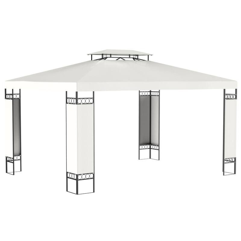 10' x 13' Double Roof Outdoor Gazebo with Screen, Steel Frame, for Garden, Lawn, and Backyard - White