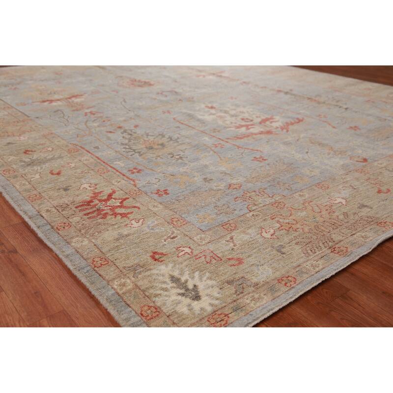 Hand Knotted Oriental 100% Wool Carpet Transitional All-Over Greys & Charcoal Oushak Area Rug - 9' 10'' X 8' 0''
