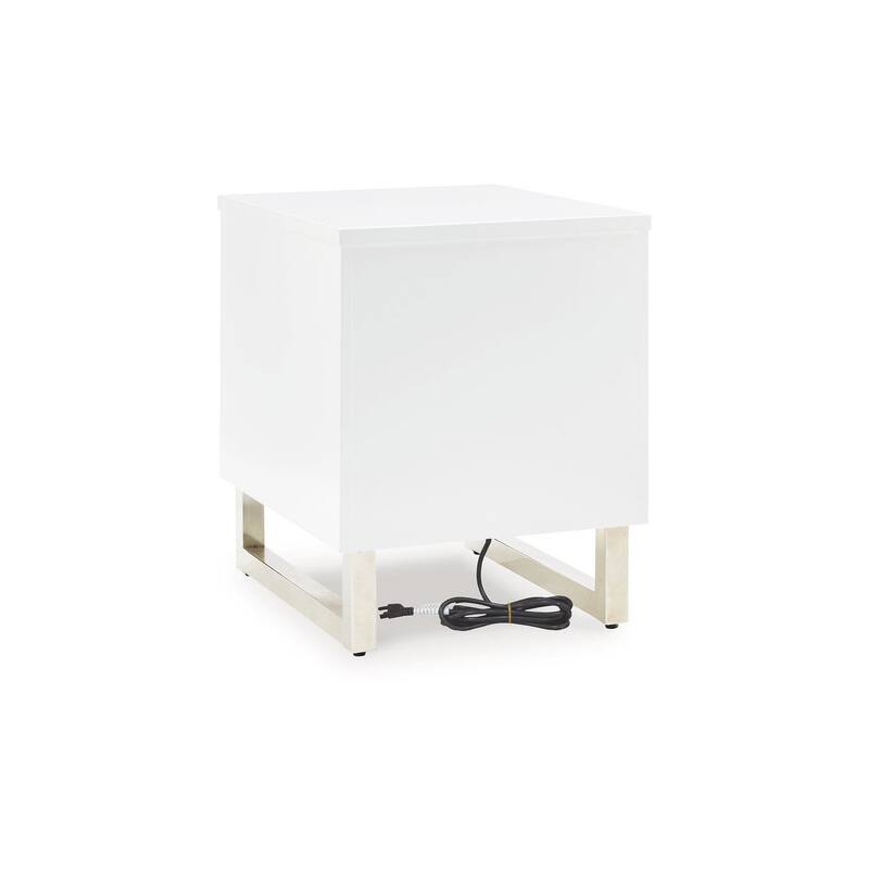 Tonny Chair Side Table, Dual USB Ports, Black Glass, White, 24 Inch