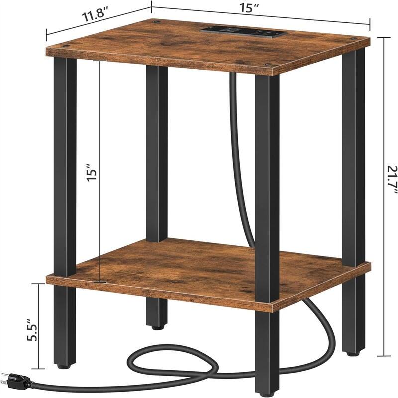 Side Table End Table with Charging Station