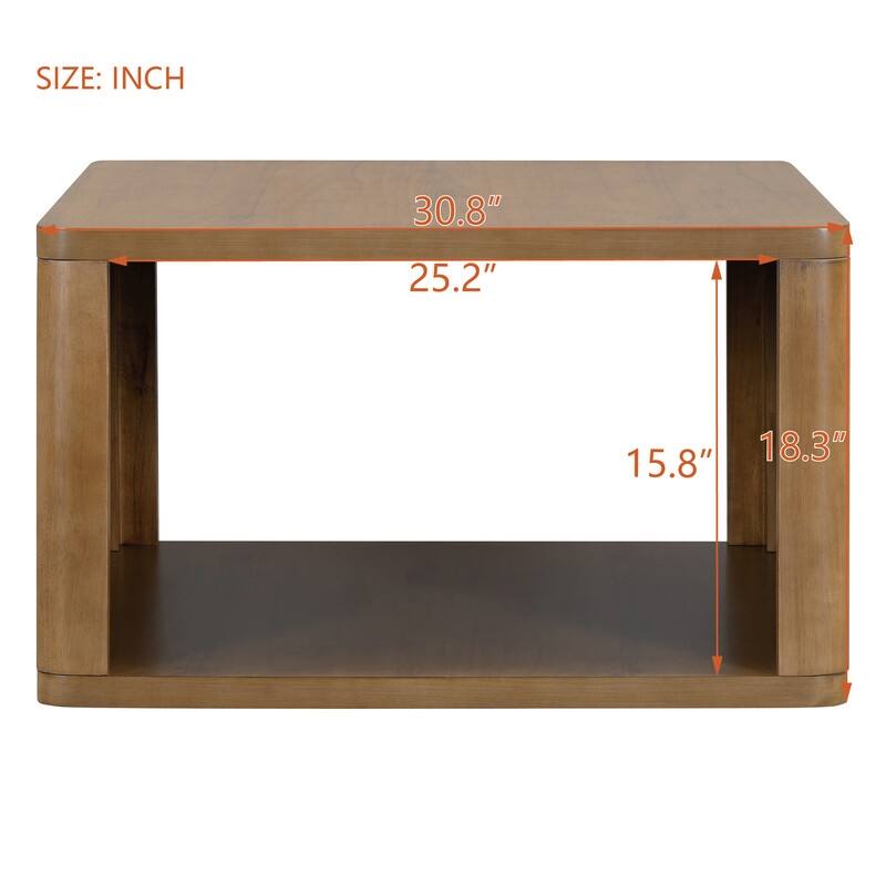 Square Coffee Table,Farmhouse Coffee Table with Storage,2-Tier Center Table with Half Open Storage Compartment
