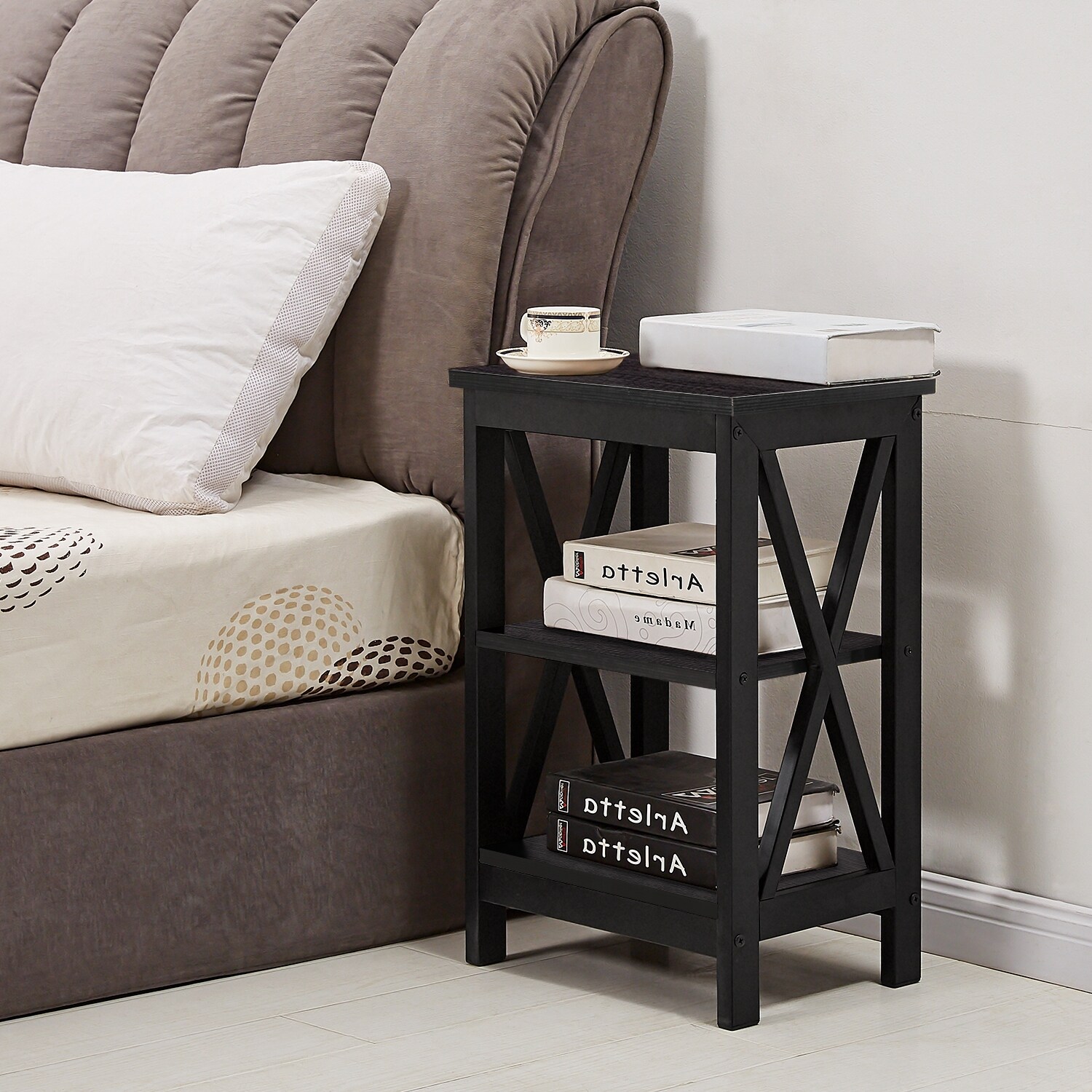 Shop Black Friday Deals On Vecelo 3 Tier Nightstand Bedside Table Sofa Table End Table X Frame Black Brown 2 Options On Sale Overstock 27468613