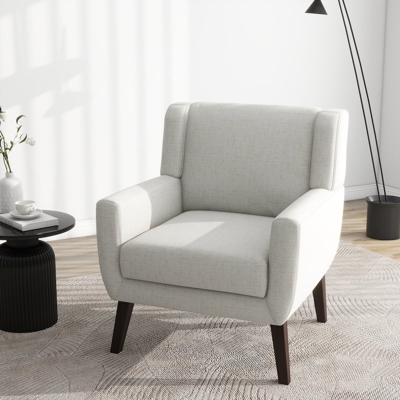 Modern Upholstered Linen Accent Chair Wingback Armchair - Beige