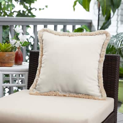Sunbrella Canvas Natural Indoor/ Outdoor Square Pillow with Fringe - 18 in L x 18 in W