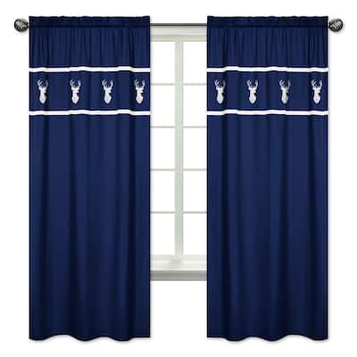 Sweet Jojo Designs Woodsy Collection Navy Blue/White Deer 84-inch Window Curtain Panel (Pair)