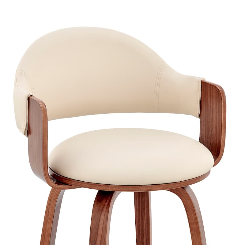 Daxton Mid-Century Swivel Bar Stool, Upholstered Counter Chair with Bentwood Legs